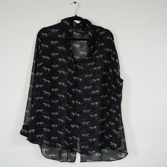 Lane‎ Bryant Cat Cheetah Black Sheer Womens Blouse Shirt Size 18/20 Button - Picture 1 of 7